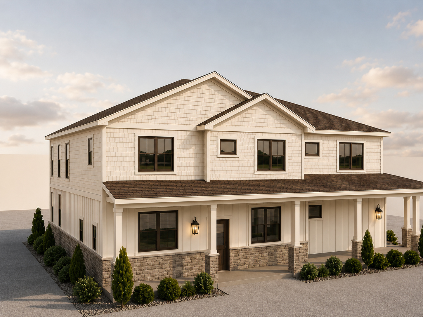 Architectural rendering of the white custom home at 7613 Fort Hunt Road
