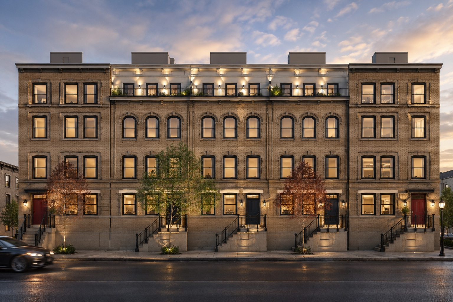 Architectural rendering of the Five at Gray luxury townhomes in Alexandria